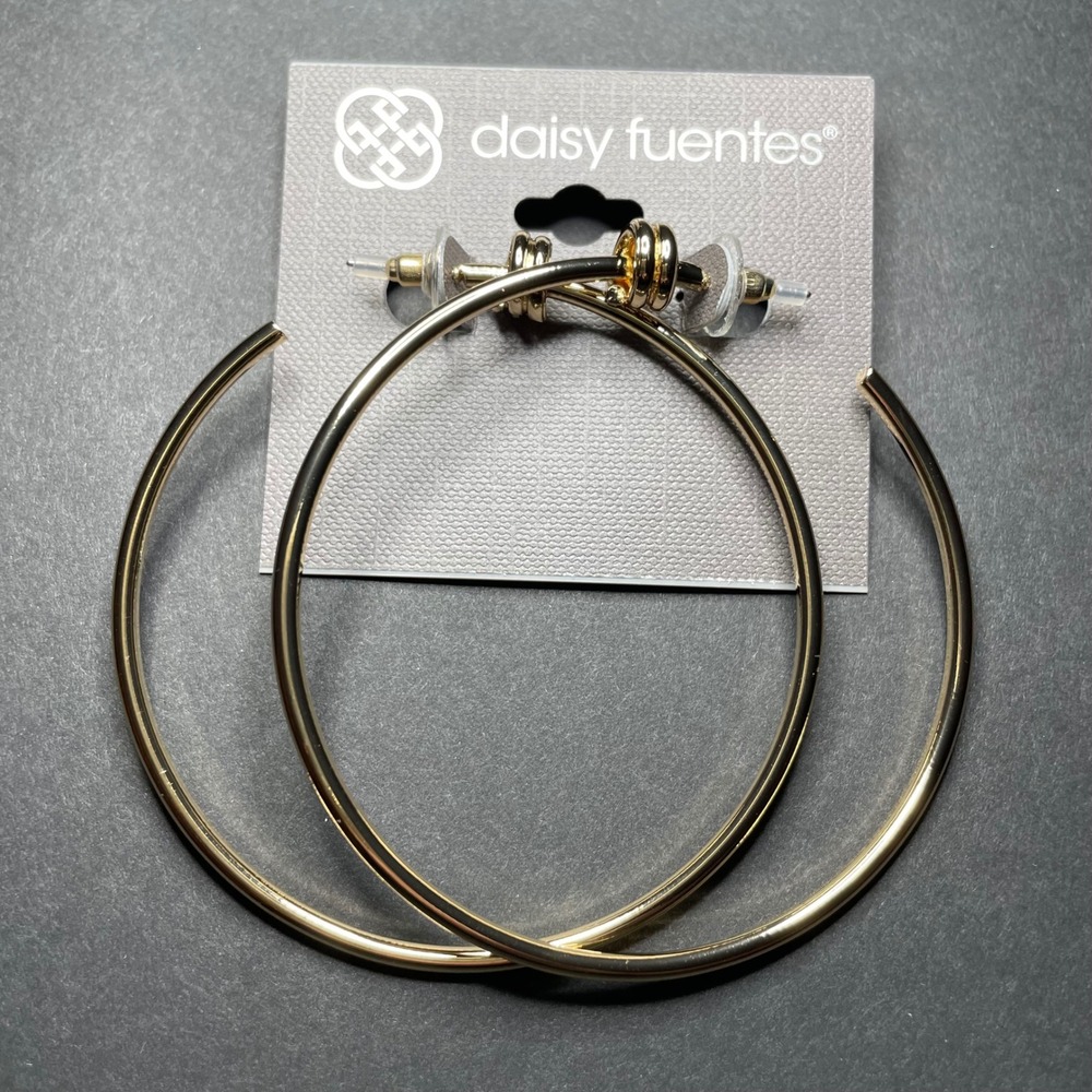 Daisy Fuentes Gold Tone Oversized‎ large 2.75 Inch Hoop Earrings Post Back New